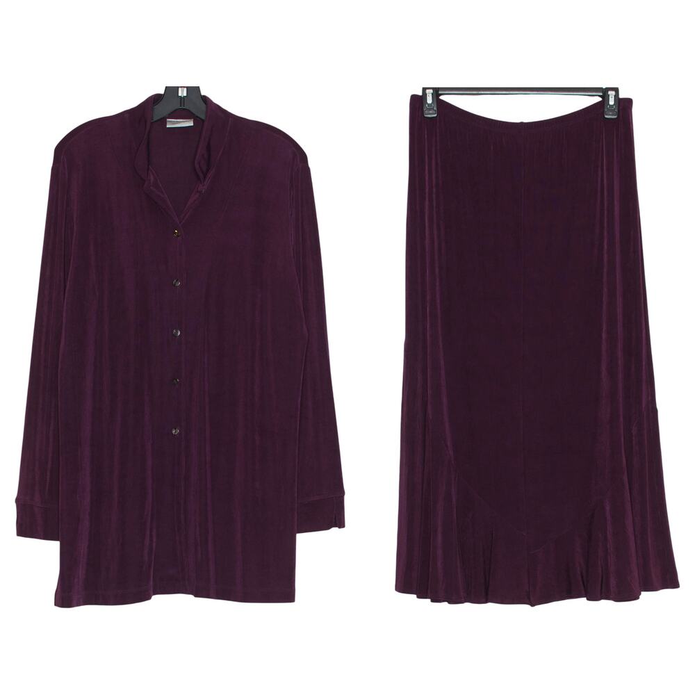 Vintage Chicos Travelers Slinky Skirt Set Purple Size 2 Large 12 Minimalist 90s